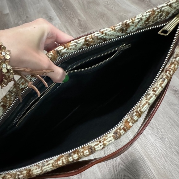 Vintage Brown Pattern Woven Purse Hand Bag Clutch - Picture 5 of 8